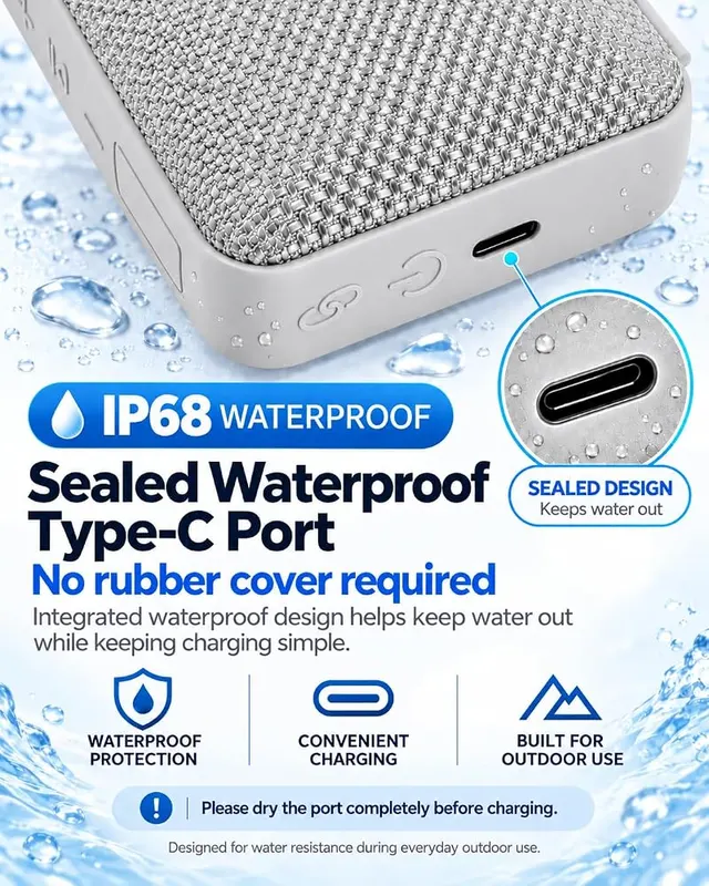 PHASEOTECH FM Radio & Bluetooth Speaker IP68 Silver – Ultra lightweight 178g design