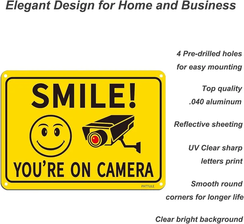 PHTTULE Smile You’re on Camera Sign 2 – Durable