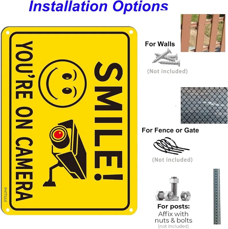 PHTTULE Smile You’re on Camera Sign 2 – Easy to install