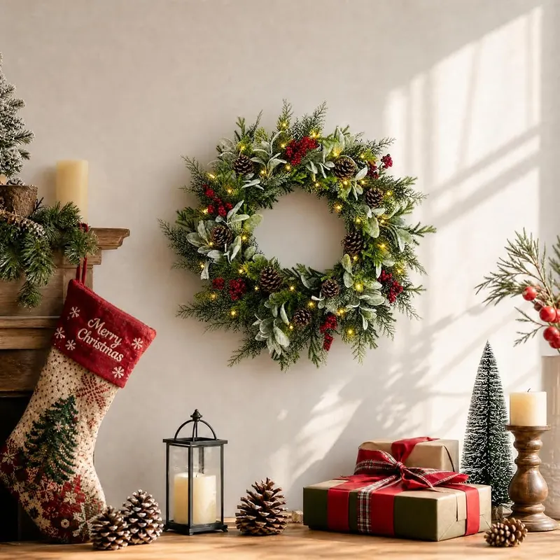 Pinkpum 24″ Christmas Wreath Red – Eight different lighting modes