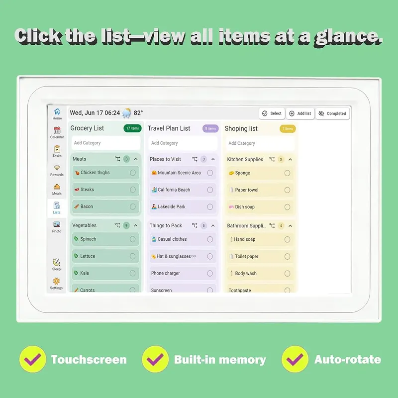 PixelKing 10.1″ Smart Touch Screen Digital Calendar – Interactive Chores Chart & Dinner Planner