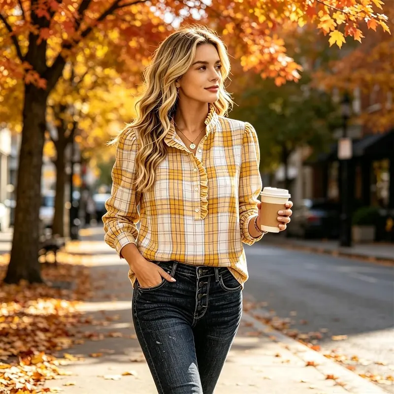 Numaller Plaid Shirts A14 Yellow Medium – product photo 5 of 7
