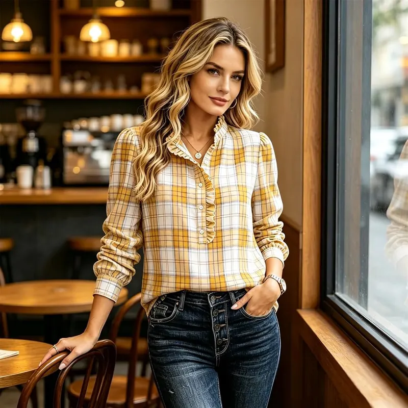 Numaller Plaid Shirts A14 Yellow Medium – product photo 6 of 7