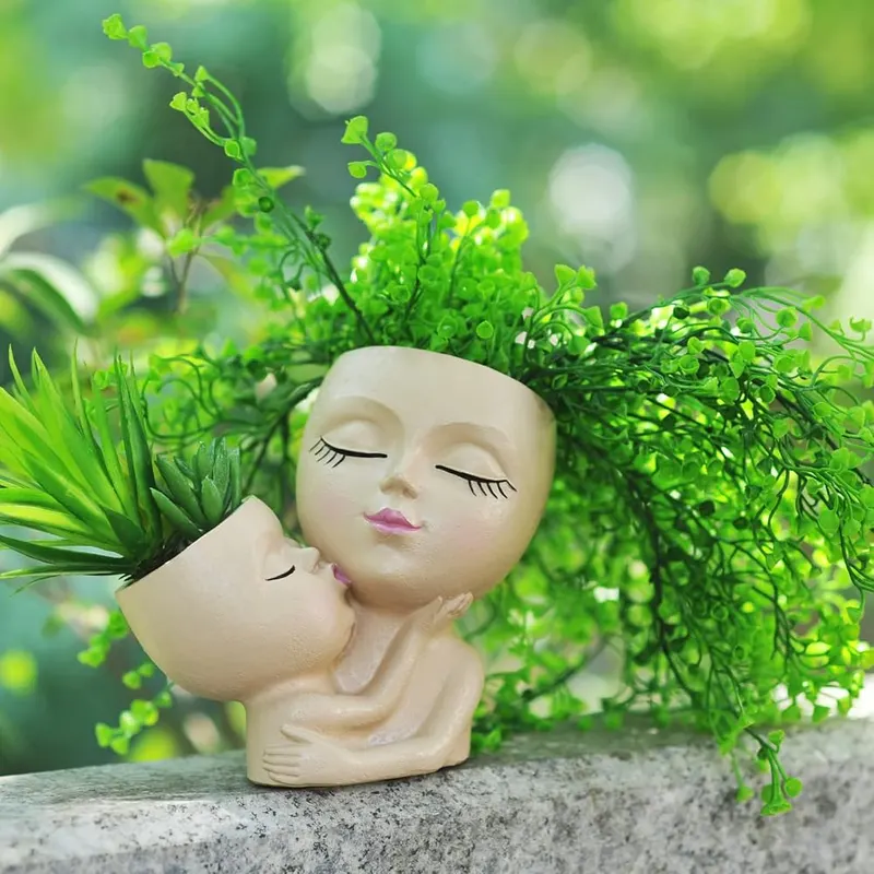 PlotX Head Planter Mother and Child Cute – Drainage Hole