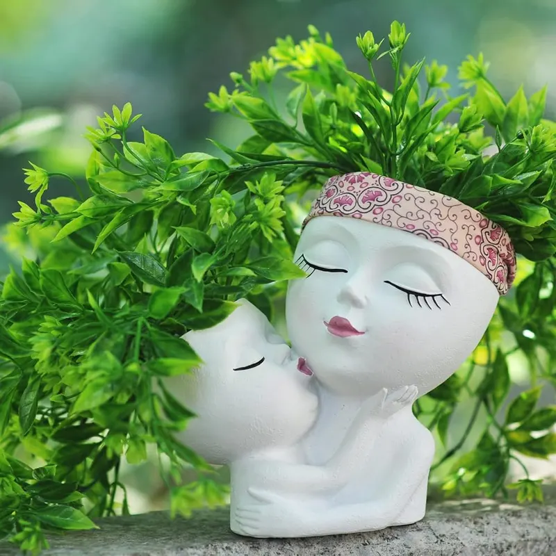 PlotX Head Planter Mother and Child Cute Mother&child-white in Mother&child-white