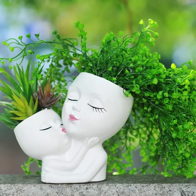 PlotX Head Planter Mother and Child Cute Mother&child-white – Proper Size