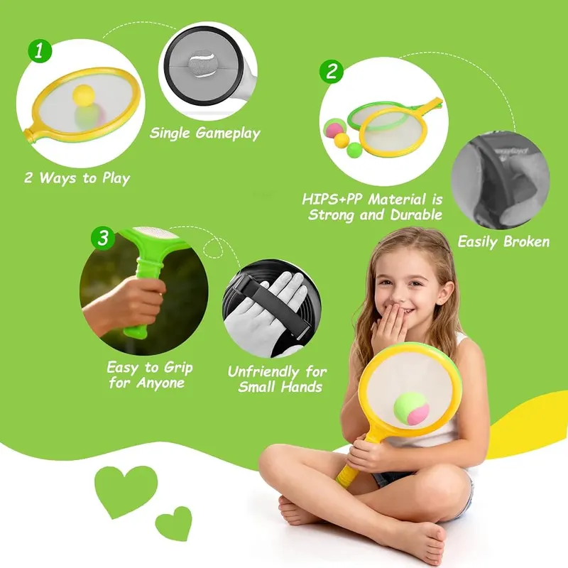 Pluspace Sticky Toss and Catch Ball Game – Dual-sided paddles with sticky and bounce surfaces