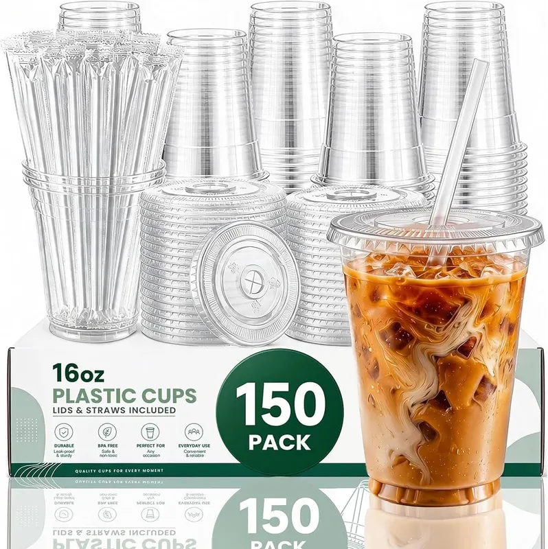 PODJULFA 150 Pack 16 oz Plastic Cups in Transparent