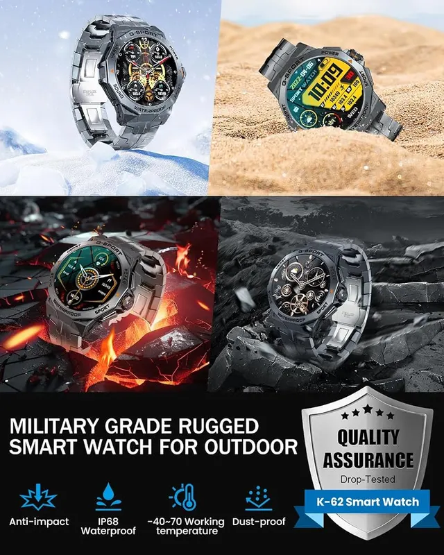 PODOEIL Military Smart Watch – Bluetooth Calls & Message Notifications
