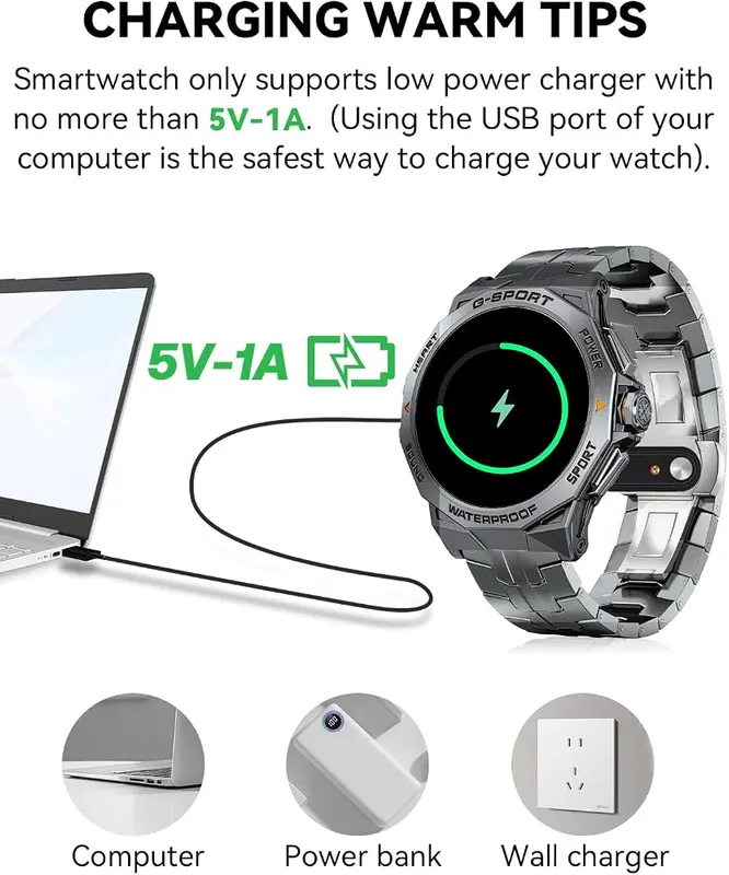 PODOEIL Military Smart Watch – Charging Warm Tips