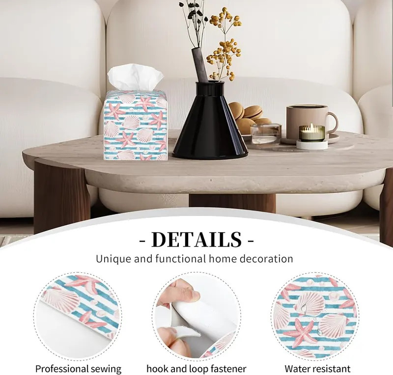 POIUBLE Tissue Box Holder Pink Seashells – High Quality Material
