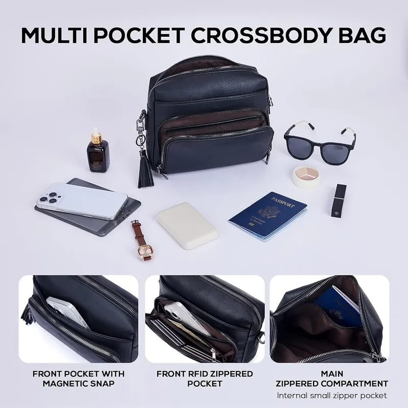 POIUGOYA Leather Crossbody Bag – Magnetic snap phone pocket