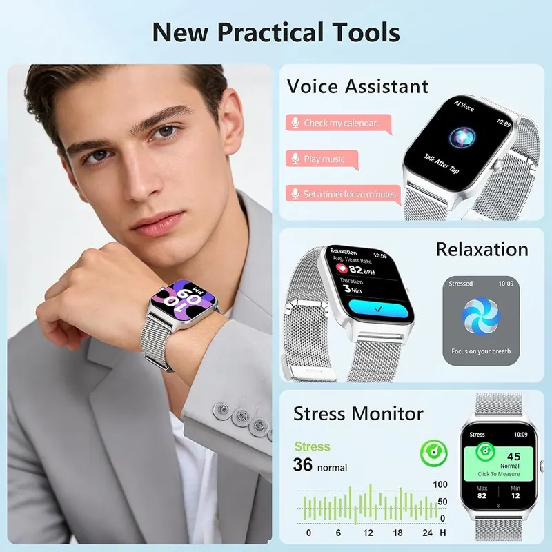 Popglory Smart Watch Women Men Silver – product photo 6 of 8