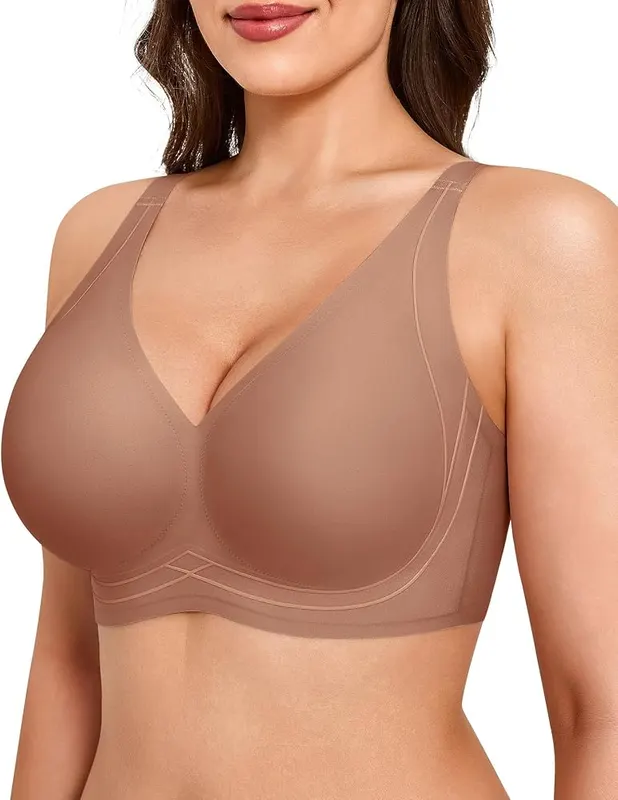 Popilush Wireless Comfortable Bras Womens Deep V Brown in Brown