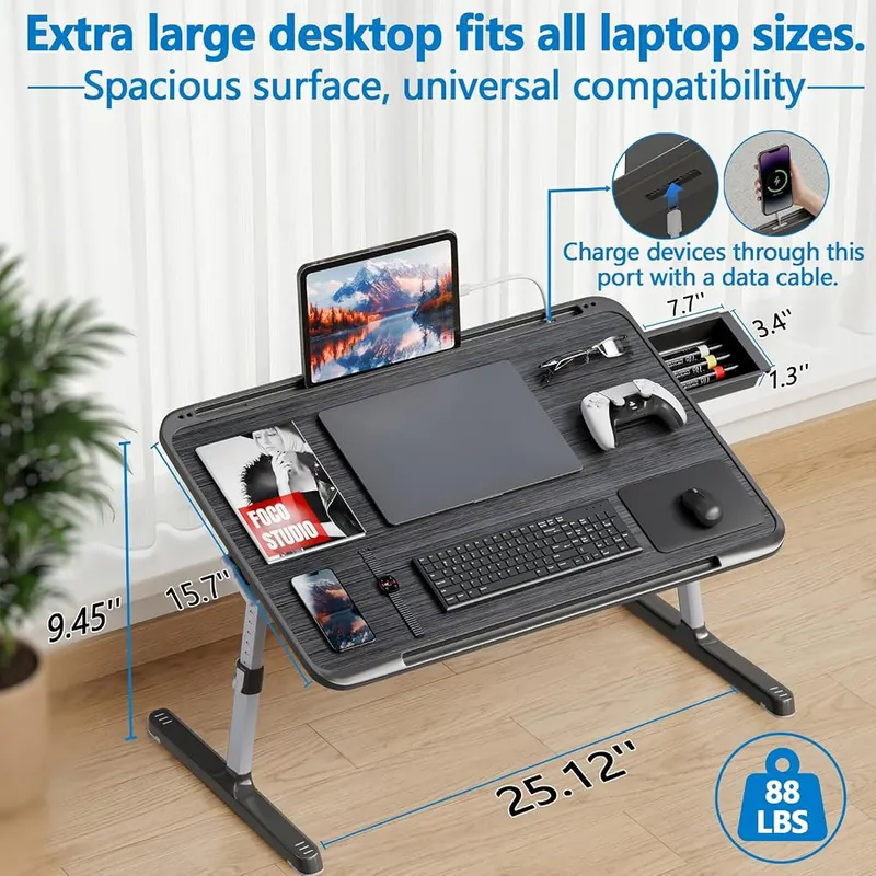 Potuopy Adjustable Laptop Lap Desk – Extra-large foldable lap desk