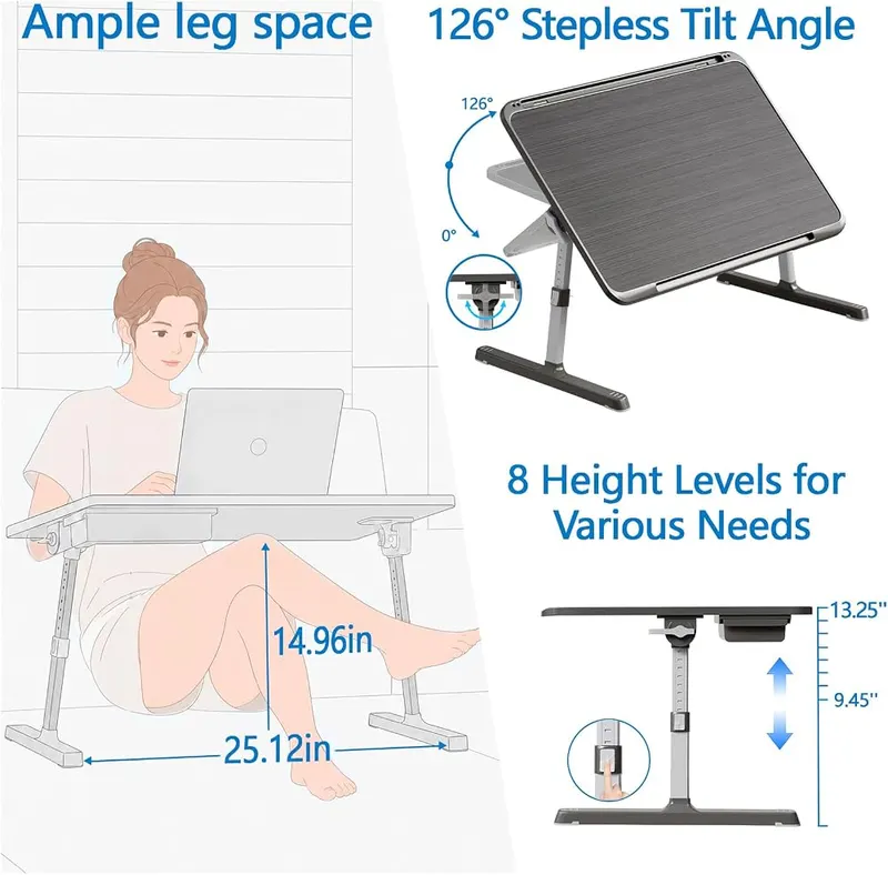 Potuopy Adjustable Laptop Lap Desk – Tilt from 0 to 36 degrees