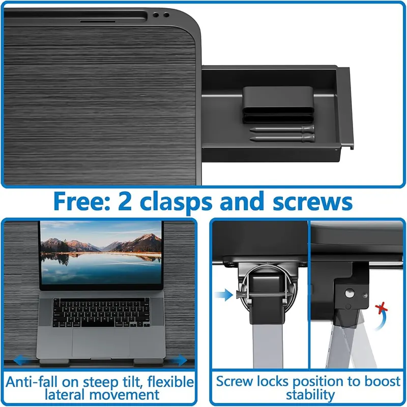Potuopy Adjustable Laptop Lap Desk – Adjustable height with side lock buttons