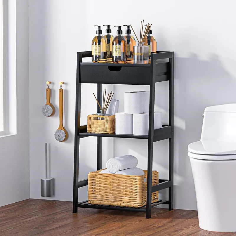 POXAKA 3 Tier Bamboo Bathroom Shelves – 3 tier bamboo ladder shelf