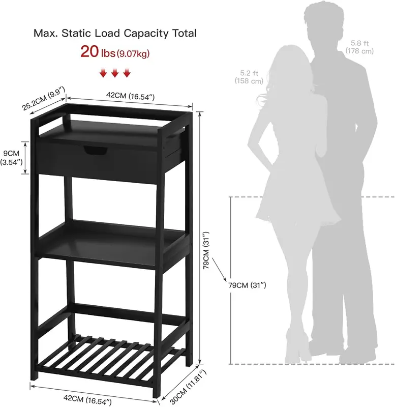 POXAKA 3 Tier Bamboo Bathroom Shelves – Includes a storage drawer