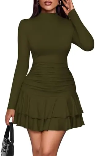 PRETTYGARDEN Women’s Y2K Ruffle Layered Bodycon Mini – Y2K ruffle layered mini dress