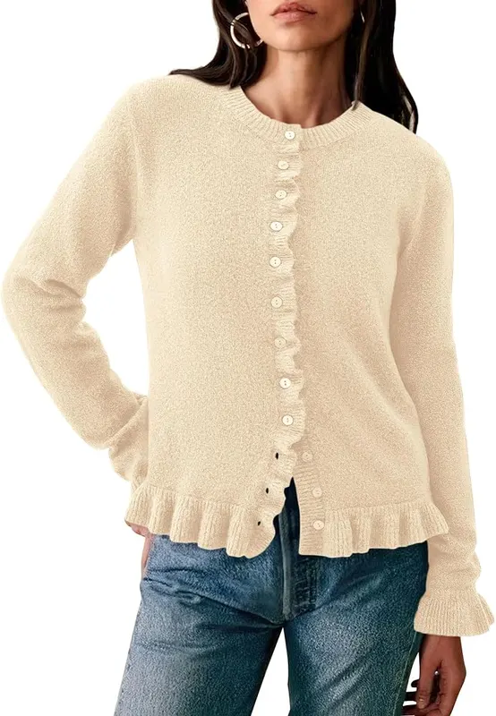PRETTYGARDEN Womens Ruffle Button Down Cardigan Sweaters