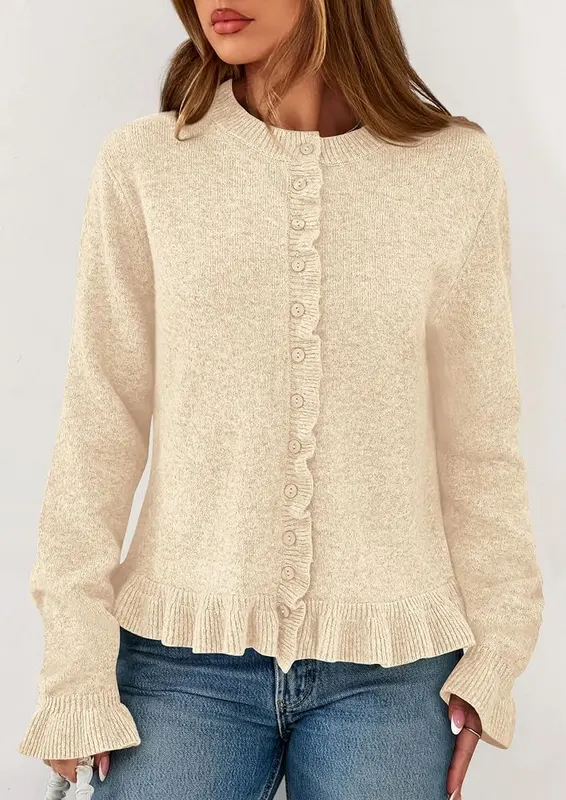 PRETTYGARDEN Womens Ruffle Button Down Cardigan Sweaters – Cropped chunky knit cardigan
