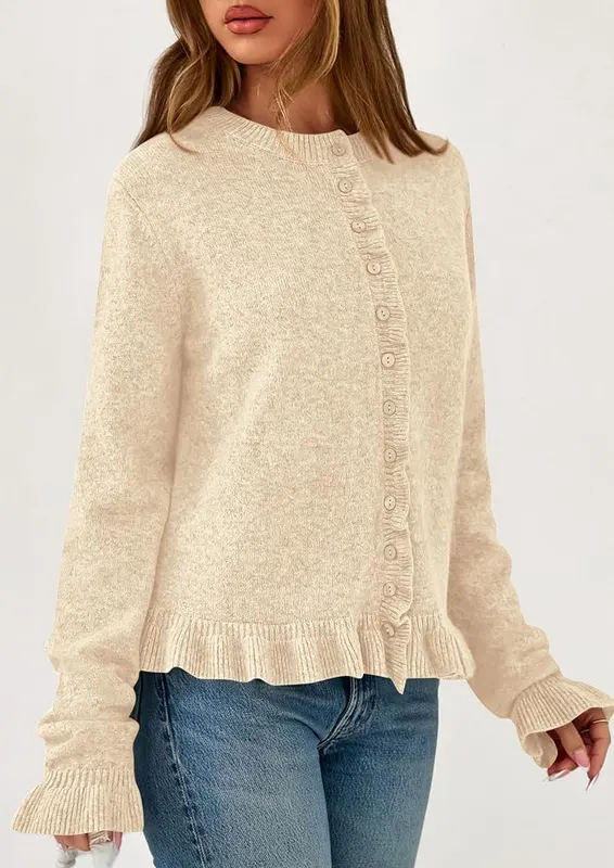 PRETTYGARDEN Womens Ruffle Button Down Cardigan Sweaters – Ruffled cuffs and hem details