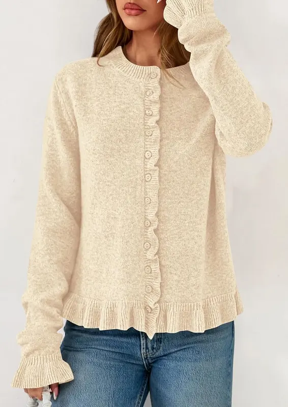 PRETTYGARDEN Womens Ruffle Button Down Cardigan Sweaters – Forty-one color and size options
