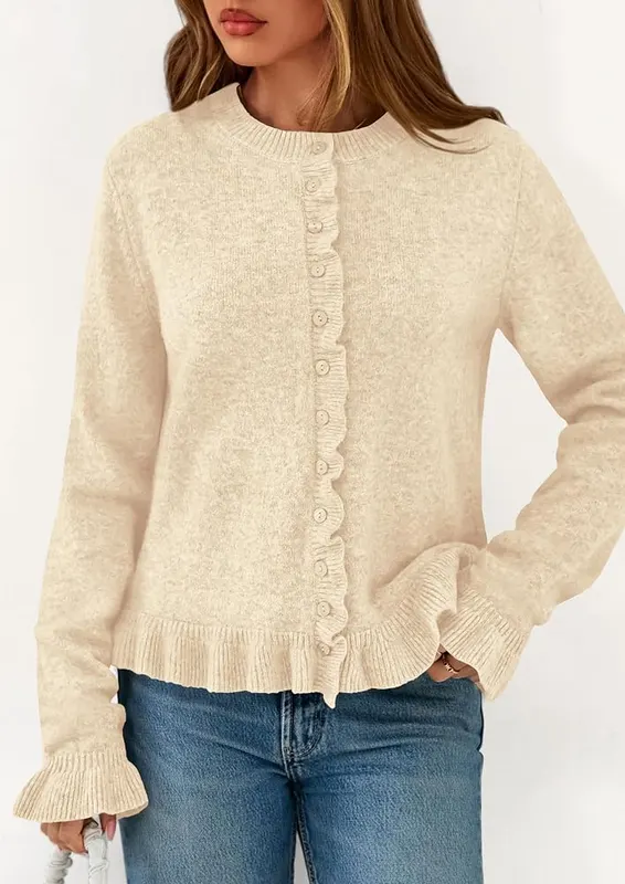 PRETTYGARDEN Womens Ruffle Button Down Cardigan Sweaters – product photo 8 of 8