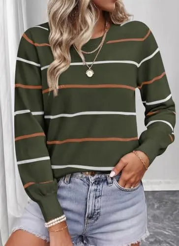 PRETTYGARDEN Womens Sweaters 2026 Cute Striped Pullover Army Green – Size Guide & Material
