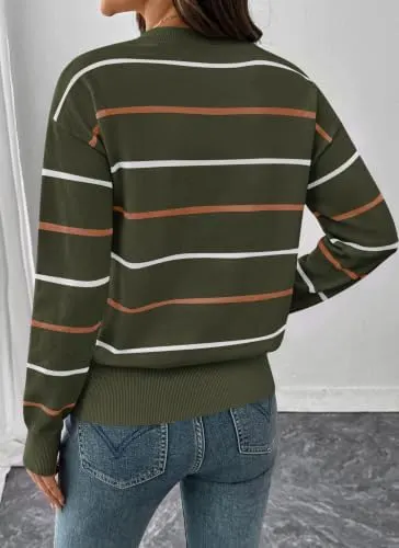 PRETTYGARDEN Womens Sweaters 2026 Cute Striped Pullover Army Green – Versatile & Easy To Style