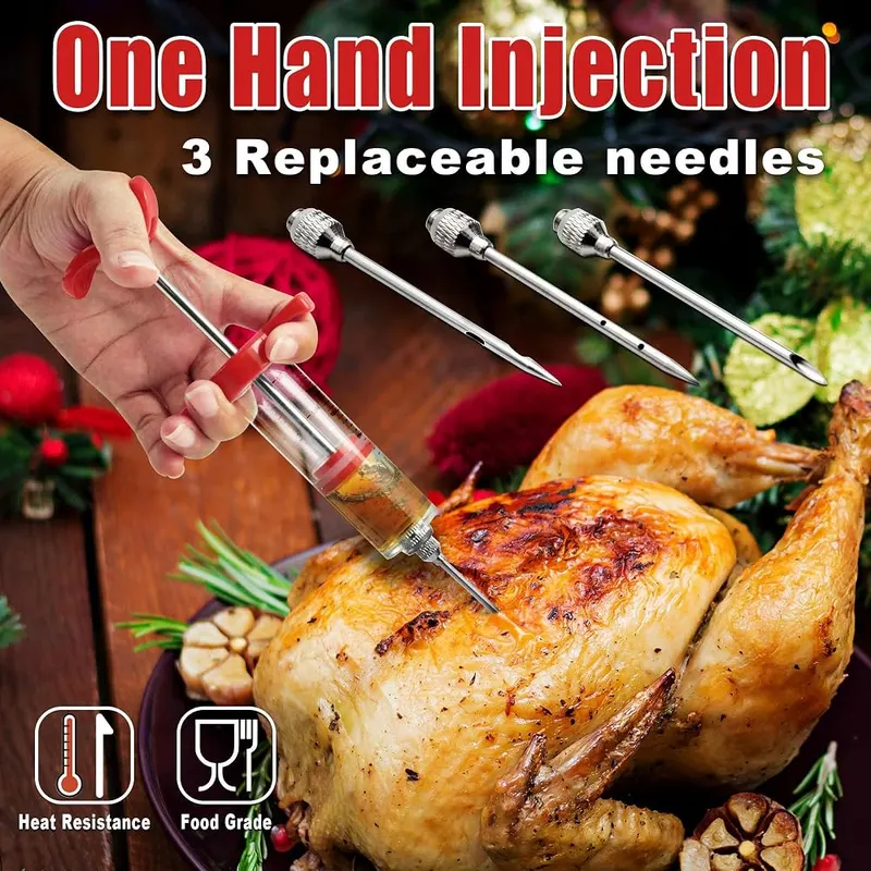PrinChef Turkey Baster Meat Injector Syringe Kit – Three needle types included