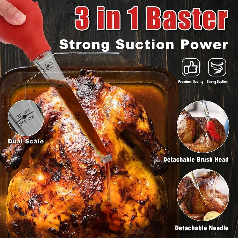 PrinChef Turkey Baster Meat Injector Syringe Kit – Basting brush and shredder claws