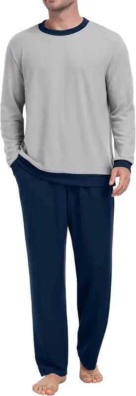 PrinStory Men’s Pajama Sets Long Sleeve Soft in 01-light Gray Navy Blue