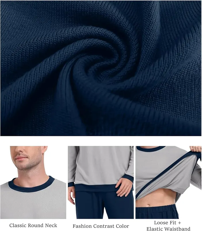 PrinStory Men’s Pajama Sets Long Sleeve Soft – Crew neck minimalist design