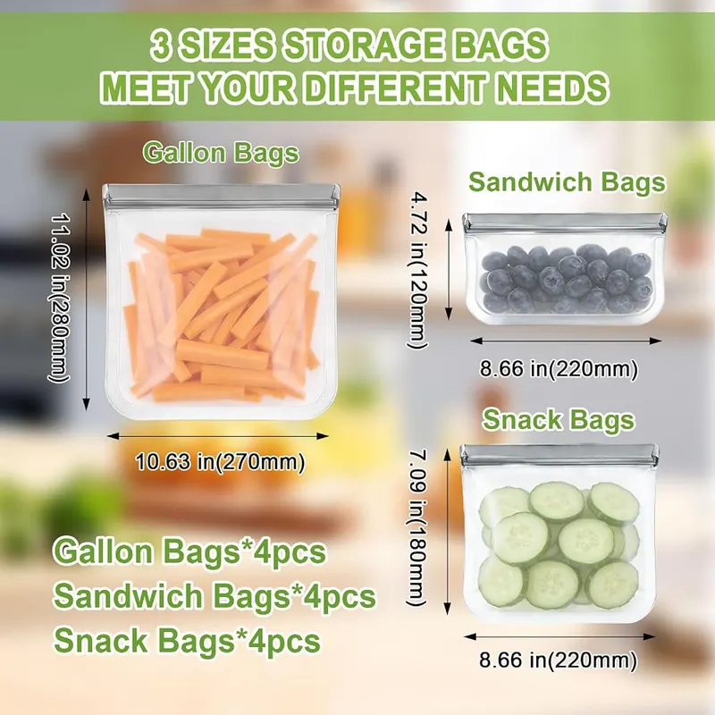 PTAZSCTC 12 Pack Silicone Bags – Multi-Size Variety Pack for Every Need