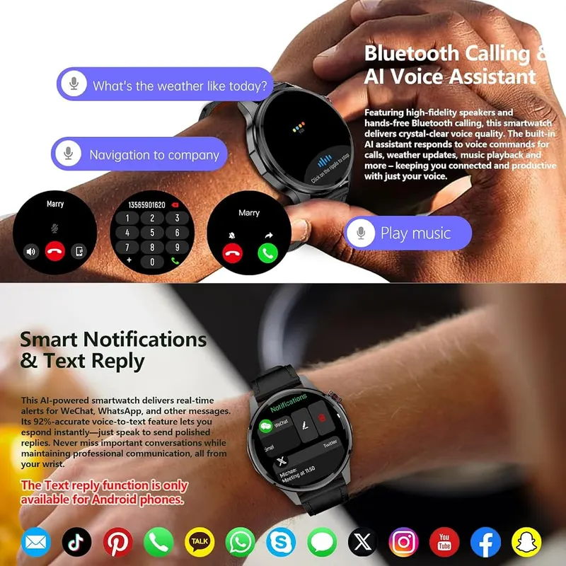 PUBU Smart Watch for Men Built-in GPS – Customizable Watch Faces & AI Functionality