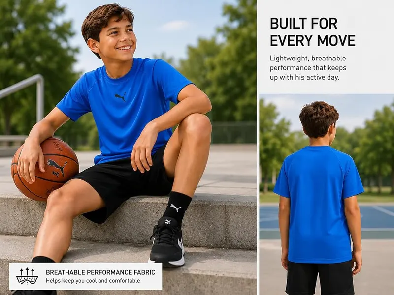 PUMA Boys Dry Fit Performance Active Basic – Athletic Short Sleeves For Easy Movement