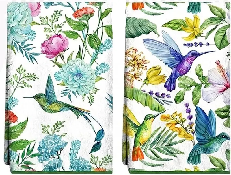 Pureking Hummingbird Tea Towels in Hummingbird With Floar
