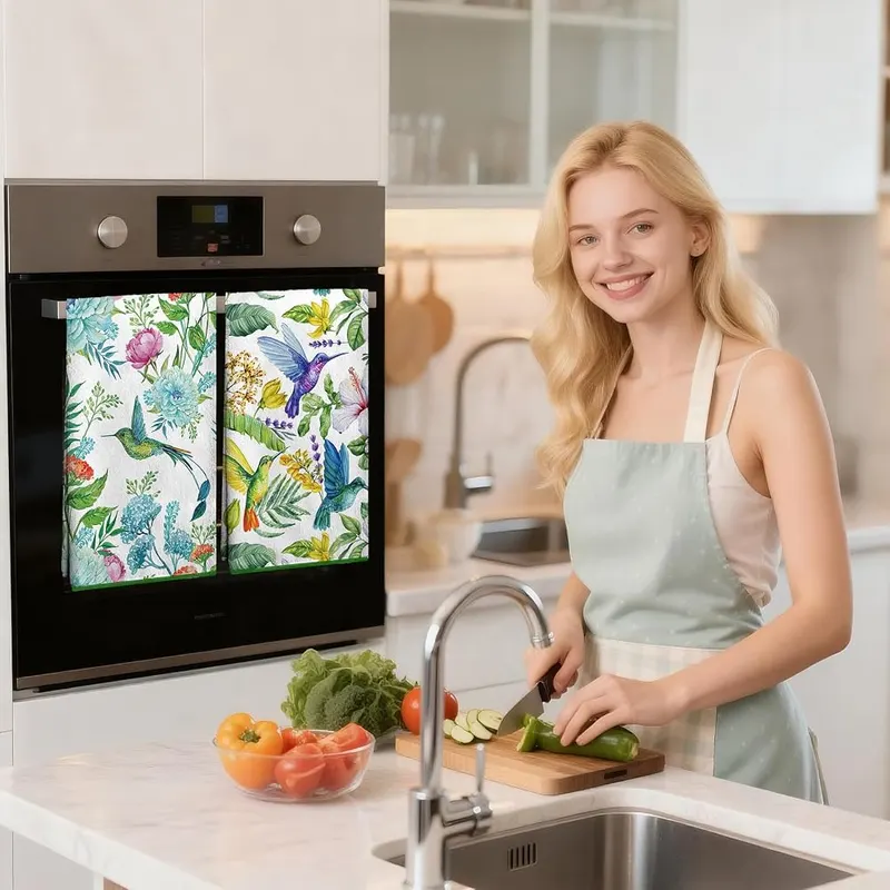 Pureking Hummingbird Tea Towels – Convenient hidden hanging loops