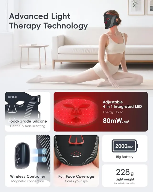 Puropal Red Light Therapy Mask – Four light mode combinations