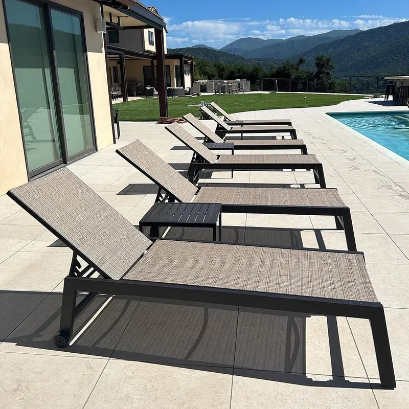 PURPLE LEAF Outdoor Chaise Lounge Chair Set Light Tan in Light Tan