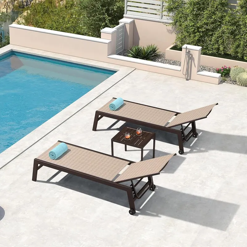PURPLE LEAF Outdoor Chaise Lounge Chair Set Light Tan – Five adjustable reclining positions