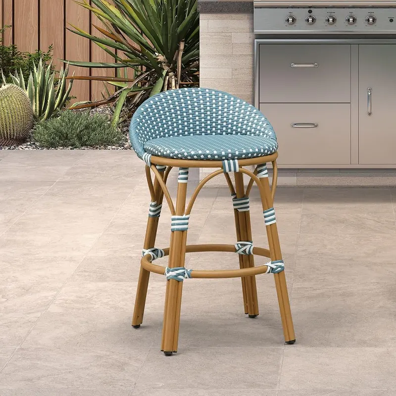 PURPLE LEAF Outdoor Oversize Counter Stool Patio Barstool in Light Blue