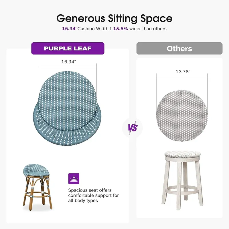 PURPLE LEAF Outdoor Oversize Counter Stool Patio Barstool – Generous sixteen inch seat width