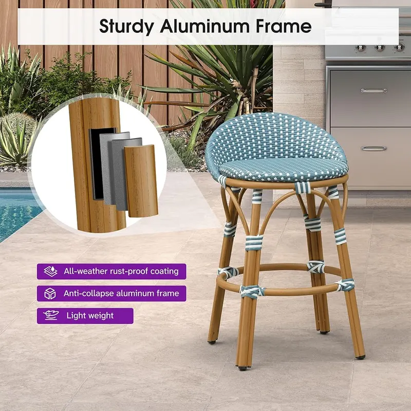 PURPLE LEAF Outdoor Oversize Counter Stool Patio Barstool – Heavy duty frame supports up to four hundred pounds