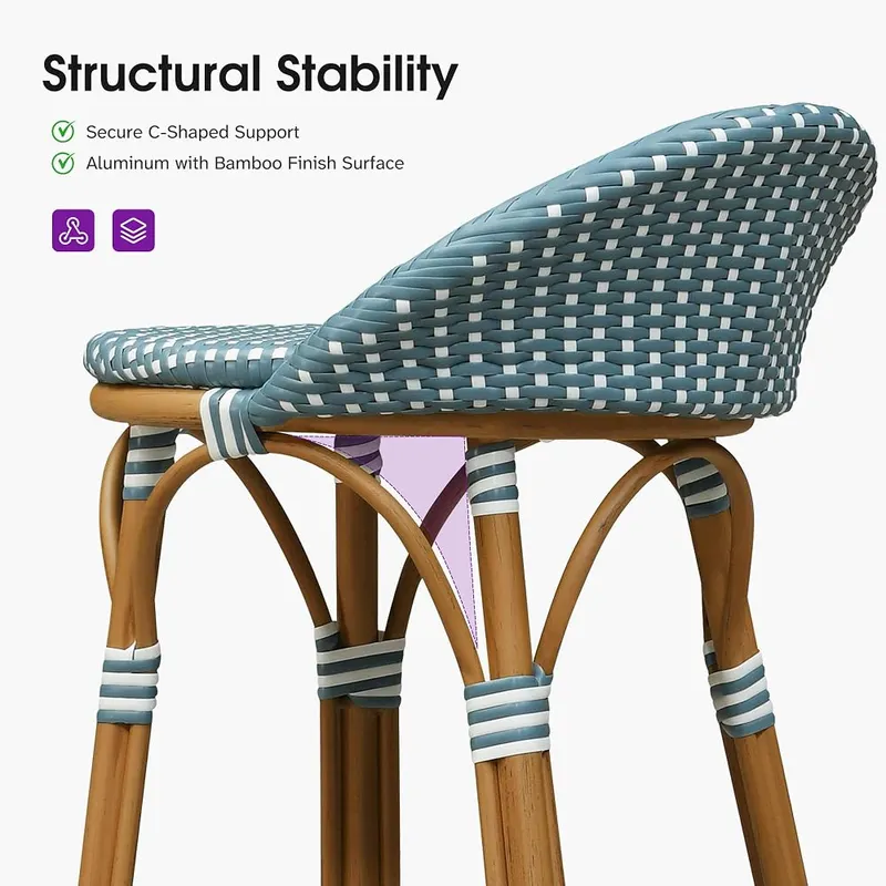PURPLE LEAF Outdoor Oversize Counter Stool Patio Barstool – High density synthetic rattan for UV protection