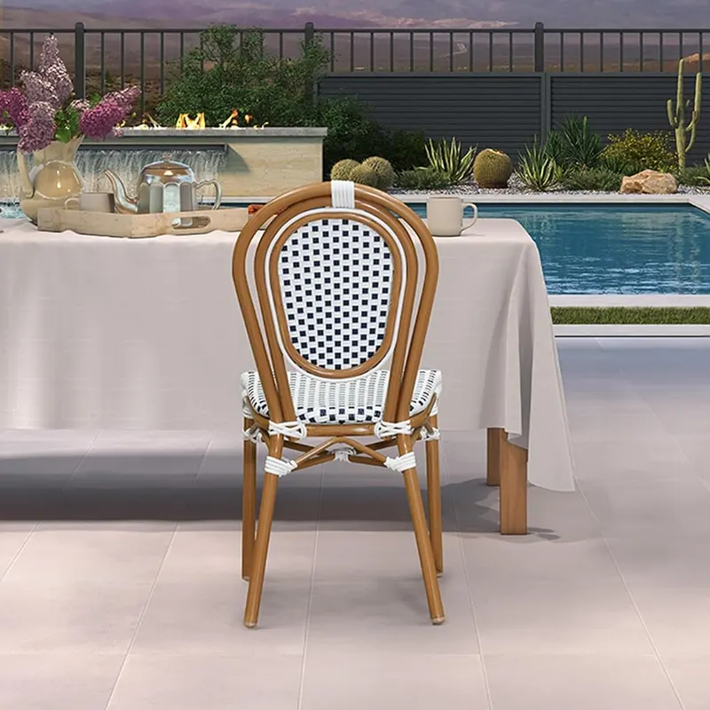PURPLE LEAF Patio Dining Chair Set of 1 Sky Blue White & Bamboo Finish in Sky Blue White & Bamboo Finish