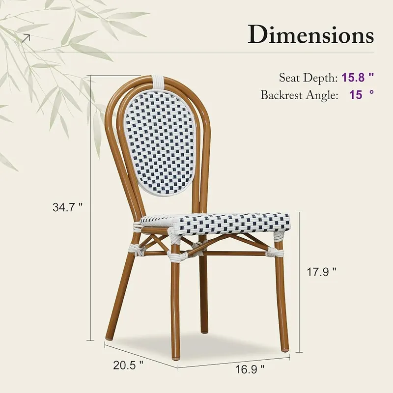 PURPLE LEAF Patio Dining Chair Set of 1 Sky Blue White & Bamboo Finish – French Style