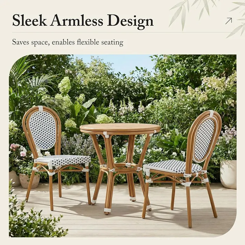 PURPLE LEAF Patio Dining Chair Set of 1 Sky Blue White & Bamboo Finish – Ergonomic Design